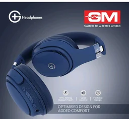 GM G+ Headphones, 70H Playtime Over The Ear Headphones with Mic, BT 5.3, Pure Bass, 45ms Low Latency, Dual Pairing, 4 Play Modes (FM, Radio, SD Card & Aux), 1 Year Warranty - Blue