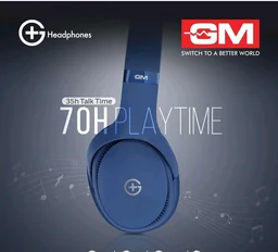 GM G+ Headphones, 70H Playtime Over The Ear Headphones with Mic, BT 5.3, Pure Bass, 45ms Low Latency, Dual Pairing, 4 Play Modes (FM, Radio, SD Card & Aux), 1 Year Warranty - Blue