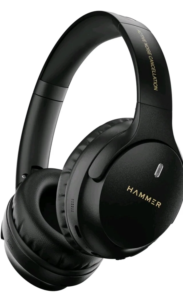 HAMMER Bash Vivid ANC Wireless Bluetooth Over-Ear Headphones with 23 dB Active Noise Cancellation, 70h Playtime, Type-C Fast Charging, 40mm Sound Drivers, Wired/Wireless, Comfort Fit, Foldable Black