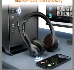 Noise Cancellation Tri Mode On-Ear PC Headphone with Mic | 2.4 GHz Wireless | Bluetooth | Wired Connection | 30 Hours Playtime | 30 mm Driver | Type-C Charging Port (Black)
