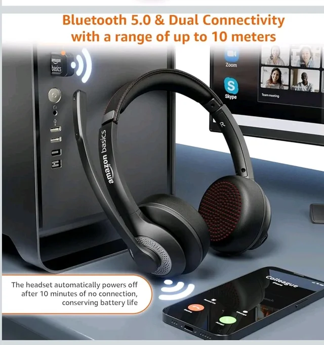 Noise Cancellation Tri Mode On-Ear PC Headphone with Mic | 2.4 GHz Wireless | Bluetooth | Wired Connection | 30 Hours Playtime | 30 mm Driver | Type-C Charging Port (Black)