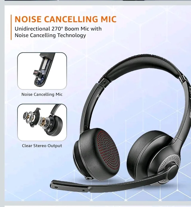 Noise Cancellation Tri Mode On-Ear PC Headphone with Mic | 2.4 GHz Wireless | Bluetooth | Wired Connection | 30 Hours Playtime | 30 mm Driver | Type-C Charging Port (Black)