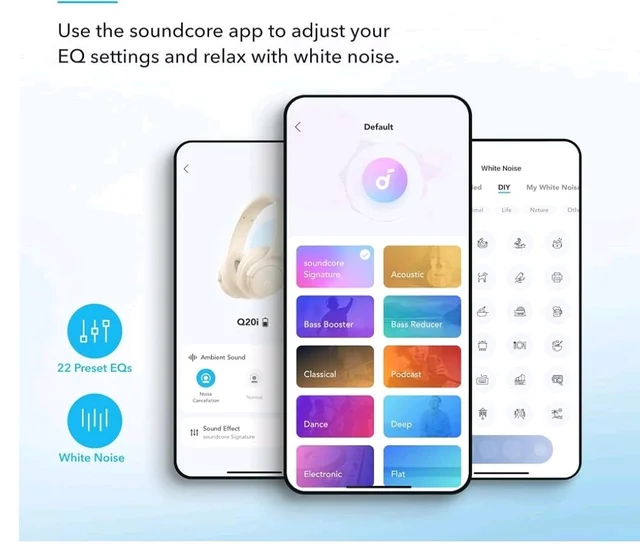 Soundcore by Anker Q20i Headphones with Protective Case, White, Bundle
Over-Ear, Bluetooth, 40H ANC Playtime, Hi-Res Audio, Big Bass, Transparency Mode, Customize via App, Travel, Home, Office