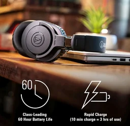 Audio-Technica Ath-M20Xbt Wireless Over-Ear Headphones, Bluetooth 5.0, 60-Hour Battery Life, 40 mm Drivers, Hi-Fi Sound, Built-in Mic, AAC/SBC Codec Support (Black)