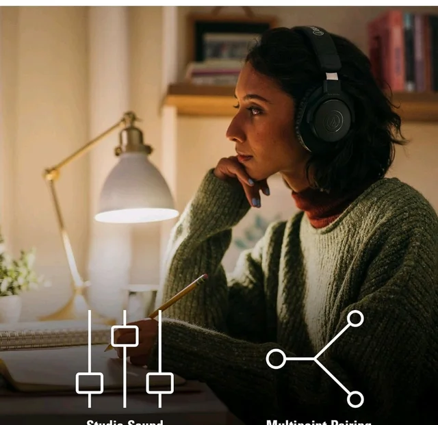 Audio-Technica Ath-M20Xbt Wireless Over-Ear Headphones, Bluetooth 5.0, 60-Hour Battery Life, 40 mm Drivers, Hi-Fi Sound, Built-in Mic, AAC/SBC Codec Support (Black)