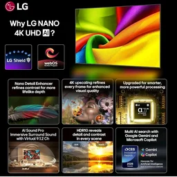 Visit the LG Store
3.9
3.9 out of 5 stars
(5,258)
LG 164 cms (65 inches) NU87 AI Series Nano 4K Ultra HD (3840 x 2160) Smart webOS LED TV 65NU870BPLA 2026