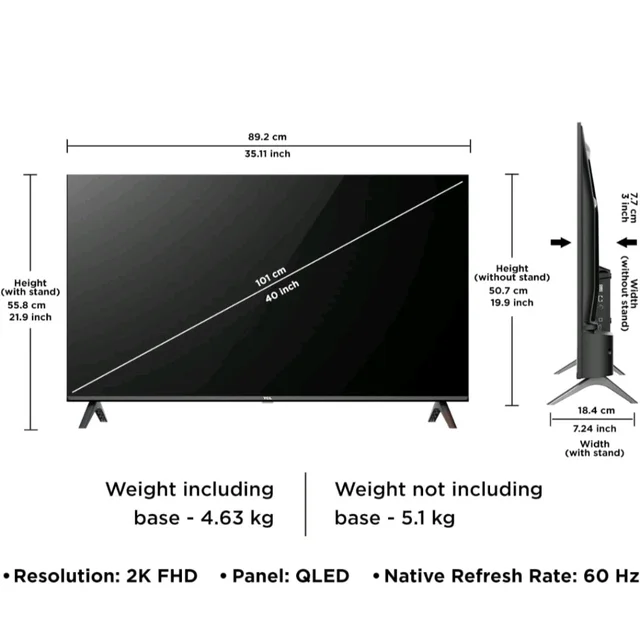 Visit the TCL Store
4.0
4.0 out of 5 stars
(2,732)
TCL 101 cms (40 inches) Full HD Smart QLED Google TV | Dolby Audio 24 watts | Ai Clarity | Metallic Bezel-Less | Multiple Viewing Mode | 40V5C
Amazon's Choice
