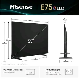 Hisense 139 cm (55 Inches) 4K Ultra HD Smart Hi-QLED TV | 48W Speakers | Dolby Atmos & HDR10+ | World Fastest TV OS - VIDAA | 55E75Q (Black