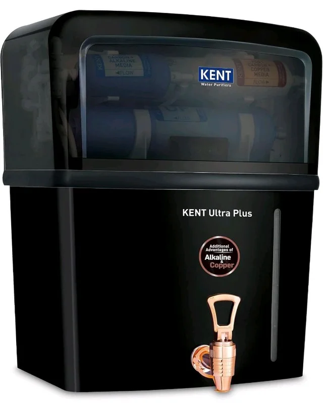 KENT Ultra Plus UV Water Purifier | UV+UF+Alkaline+Copper Water Purification | With Benefits of Alkaline & Copper | Fully Automatic Operation | Wall Mountable | 8L Storage | 60 L/hr Output | Black