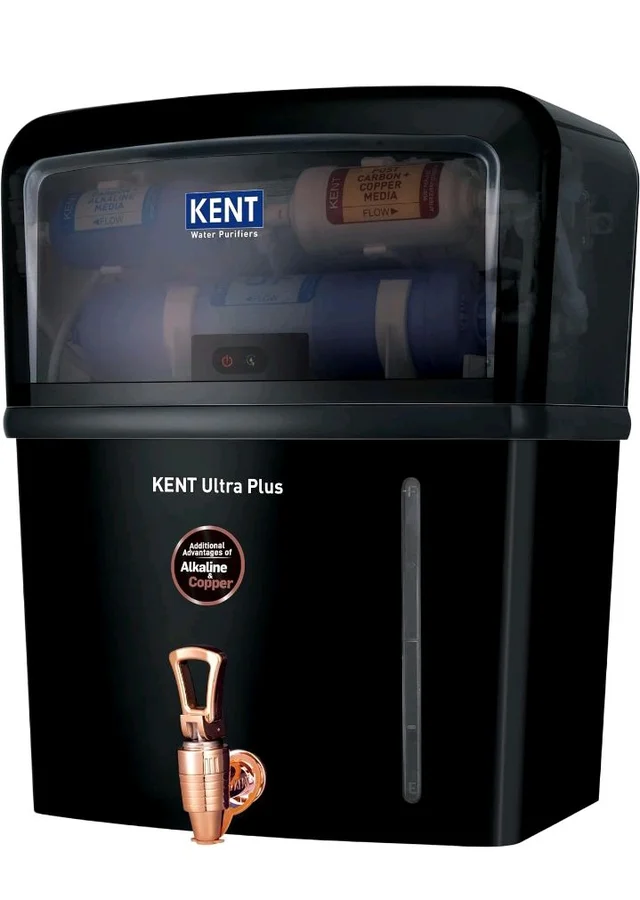 KENT Ultra Plus UV Water Purifier | UV+UF+Alkaline+Copper Water Purification | With Benefits of Alkaline & Copper | Fully Automatic Operation | Wall Mountable | 8L Storage | 60 L/hr Output | Black