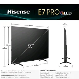 Visit the store, Hisense
Hisense
Visit the store
4.0
4.0 out of 5 stars
(81)
Hisense 139 cm (55 Inches) 4K Ultra HD Smart QLED TV | Dolby Vision Atmos, HDR10+ Adaptive | 144 Hz Game Mode Pro and 55E7Q (Charcoal Grey) | AI 4K Upscaler | VIDAA OS