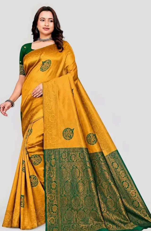 Fashion Women's Kanjivaram Style Soft Silk Banarasi Sarees With Blouse Piece For Women Pure Soft Silk Saree With Blouse Piece For Wedding