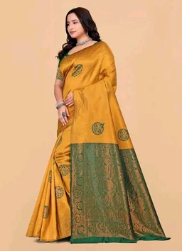 Fashion Women's Kanjivaram Style Soft Silk Banarasi Sarees With Blouse Piece For Women Pure Soft Silk Saree With Blouse Piece For Wedding