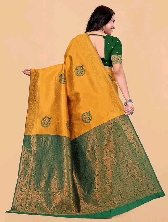 Fashion Women's Kanjivaram Style Soft Silk Banarasi Sarees With Blouse Piece For Women Pure Soft Silk Saree With Blouse Piece For Wedding
