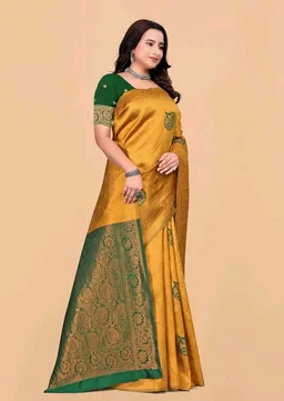 Fashion Women's Kanjivaram Style Soft Silk Banarasi Sarees With Blouse Piece For Women Pure Soft Silk Saree With Blouse Piece For Wedding