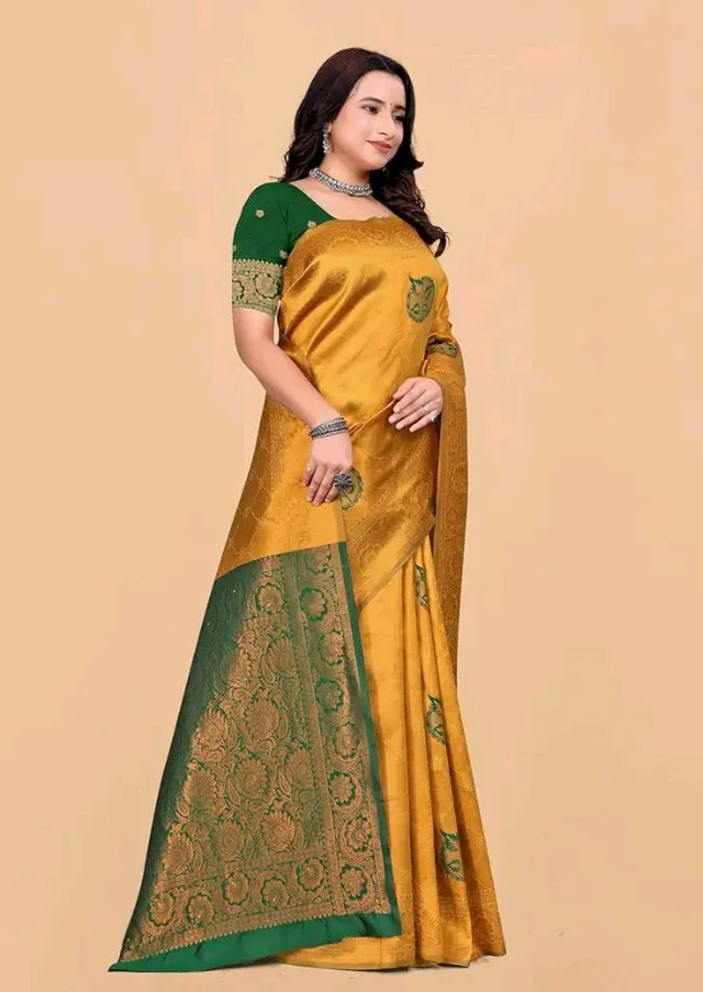 Fashion Women's Kanjivaram Style Soft Silk Banarasi Sarees With Blouse Piece For Women Pure Soft Silk Saree With Blouse Piece For Wedding