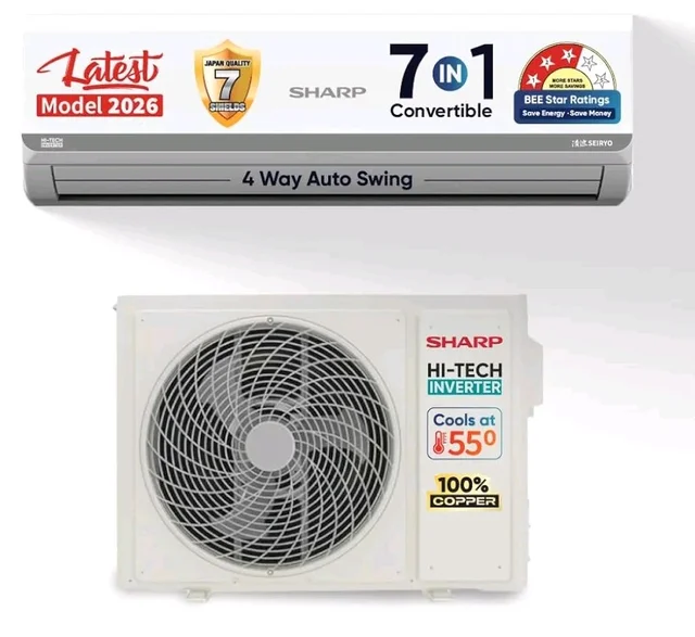 Sharp 0.95 Ton 3 star, New Star Rated,Split AC (4 Way Swing, 100% copper, Hi-Tech Inverter Compressor, 7in1 Convertible, Turbo cool, Dust filter) - AH-SI12V3B-GCN, White