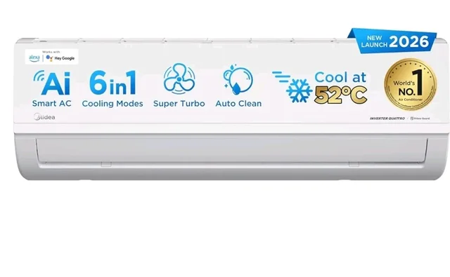 Midea 1.36 Ton 3 Star Inverter Split AC, MAI18SD3R36W0/MAI18SD3R36W1
2026 Model,Copper Condenser,Wi-Fi & 6-in-1,52°C Heavy Duty Cooling,HD+PM 2.5 Filter