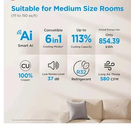 Midea 1.36 Ton 3 Star Inverter Split AC, MAI18SD3R36W0/MAI18SD3R36W1
2026 Model,Copper Condenser,Wi-Fi & 6-in-1,52°C Heavy Duty Cooling,HD+PM 2.5 Filter
