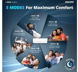 Voltas 1.42 ton 3 star, New star rated, Inverter Split AC (Copper, Convertible 5-in-1 Cooling Mode, 2-Way Air Swing, Anti-dust Filter with Anti Microbial Coating, 183INV CAV, 2026 Model, White)