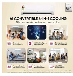 LG 1.5 Ton 3 Star, Smart Inverter Split AC (100% Copper Condenser, AI Convertible 6-in-1, Faster Cooling & Energy Saving, Diet Mode+, HD Filter with Anti-Virus Protection,Him Clean, AS-Q18JNXE,White)