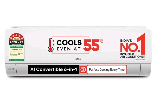 LG 5800W Max Cooling Capacity, 5 Star, 100% Copper Tubes, 1.42 Ton Inverter Split AC (AI Convertible 6in1, Energy Saving & Faster Cooling at 55℃, 4 Way Swing, Allergen Protection, AS-Q19YNZE2, White