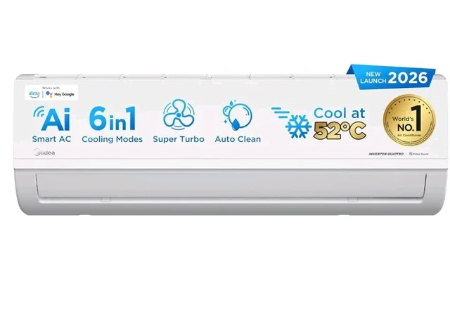 Midea 1.36 Ton 3 Star Inverter Split AC, MAI18SD3R36W0/MAI18SD3R36W1
2026 Model,Copper Condenser,Wi-Fi & 6-in-1,52°C Heavy Duty Cooling,HD+PM 2.5 Filter