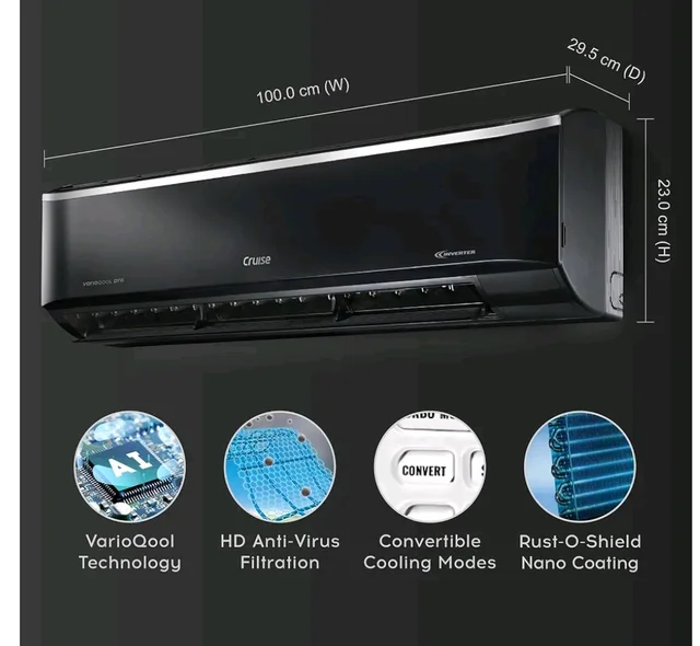 Cruise 1.5 Ton 5 Star VarioQool Pro Inverter Split AC (CWCVBM-VP3F185BL)
Cooling at 55°C | High ISEER Rating |100% Copper | Convertible 5-in-1 | 4 Way Swing | EEV Tech | PM2.5 Filter, Backlit Remote