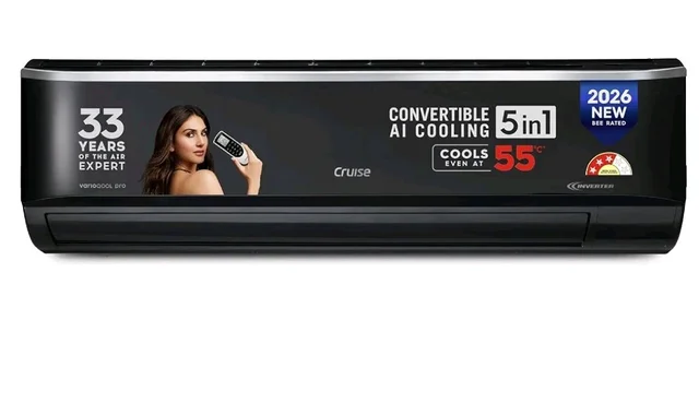Cruise 1.6 Ton 3 Star Inverter Split AC (CWCVBM-VP3F193BL, Piano Black)
Heavy Duty Cooling at 55°C, 2026 Model, Long Airflow, 100% Copper, Convertible 5-in-1, 4-Way Swing, PM 2.5 Filter