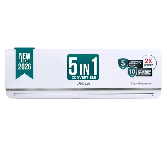 ONIDA 1 Ton 3 Star, New Star Rated, Inverter Split AC (Copper, Convertible 5-in-1, Fast Cooling at 55 °C, Deep Frost Clean, Turbo Flush Technology, IR123MGSP,White)