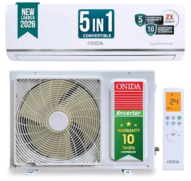 ONIDA 1 Ton 3 Star, New Star Rated, Inverter Split AC (Copper, Convertible 5-in-1, Fast Cooling at 55 °C, Deep Frost Clean, Turbo Flush Technology, IR123MGSP,White)