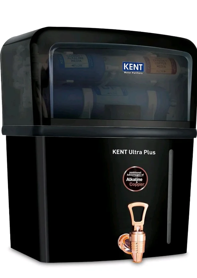KENT Ultra Plus UV Water Purifier | UV+UF+Alkaline+Copper Water Purification | With Benefits of Alkaline & Copper | Fully Automatic Operation | Wall Mountable | 8L Storage | 60 L/hr Output | Black