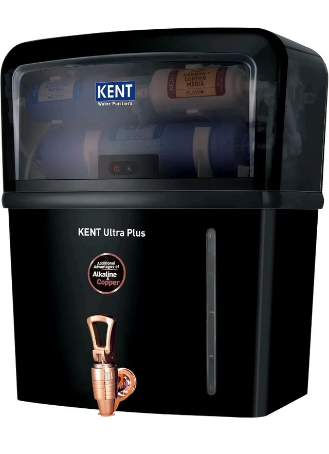 KENT Ultra Plus UV Water Purifier | UV+UF+Alkaline+Copper Water Purification | With Benefits of Alkaline & Copper | Fully Automatic Operation | Wall Mountable | 8L Storage | 60 L/hr Output | Black
