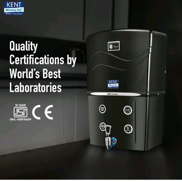 KENT Grand RO Water Purifier | Advanced RO Tech for Sabse Shudh Paani | RO+UF+TDS Control + UV LED Tank | 8L | 20LPH Flow | Ideal for Borewell/Tanker/Municipal Water | Largest Service Network | Black