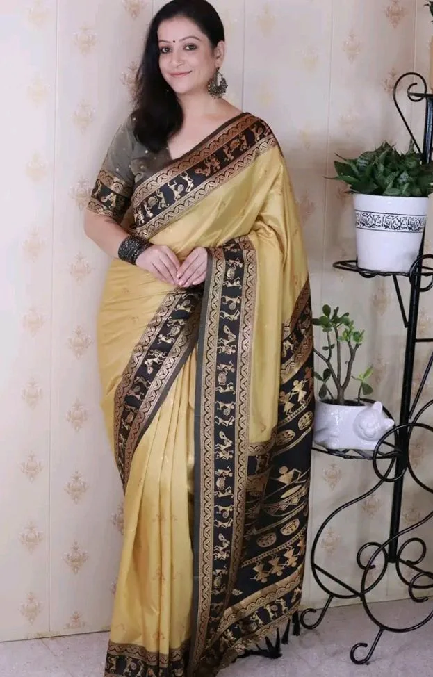SGF11 Women's Kanjivaram Pure Soft Silk Saree With Unstitched Blouse Piece
