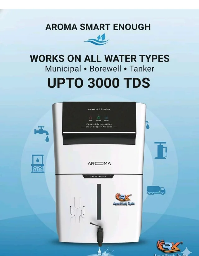 Rk Aqua Fresh India Aroma Premium Abs White 12Ltrs Premium Display (Ro_uv+uf+Alkaline+Tds Adjuster)12Ltrs Best For Home & Office 1 Year Warranty Works Upto 3000Tds Ro Water Purifier