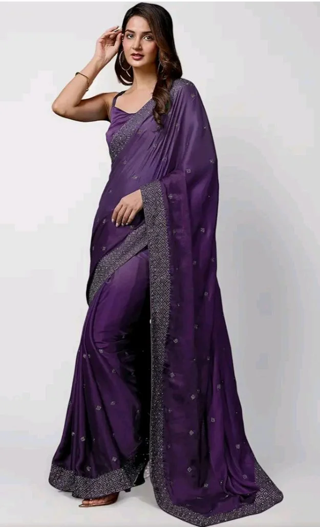 TRENDMALLS Women's Rangoli Silk Embroidery Siroski Work Double Shade Saree with Blouse Piece