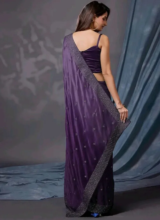 TRENDMALLS Women's Rangoli Silk Embroidery Siroski Work Double Shade Saree with Blouse Piece