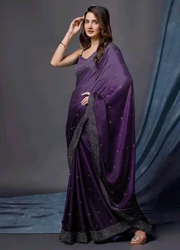 TRENDMALLS Women's Rangoli Silk Embroidery Siroski Work Double Shade Saree with Blouse Piece