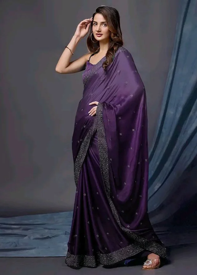 TRENDMALLS Women's Rangoli Silk Embroidery Siroski Work Double Shade Saree with Blouse Piece
