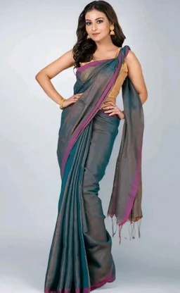 Women’s Tissue Cotton Saree | Plain Lightweight Tassel Pallu Saree with Blouse