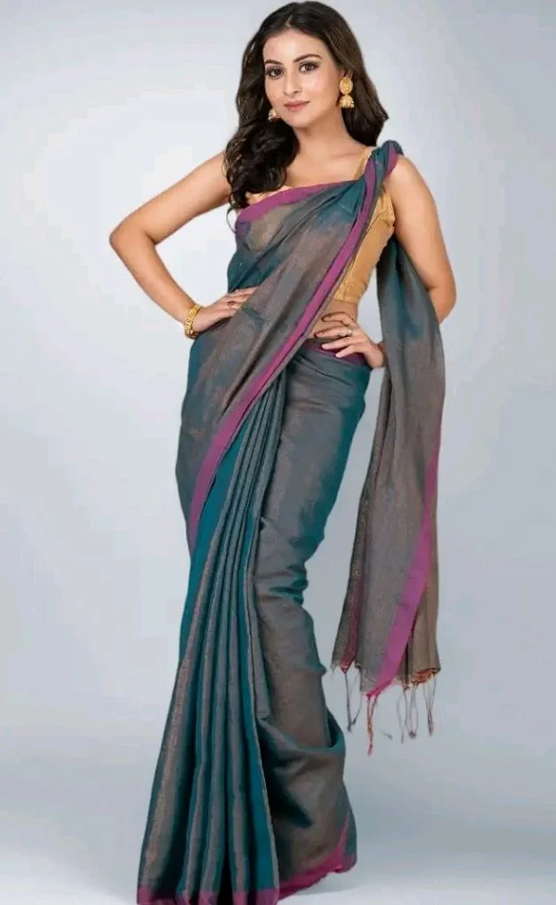 Women’s Tissue Cotton Saree | Plain Lightweight Tassel Pallu Saree with Blouse