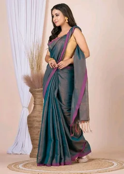Women’s Tissue Cotton Saree | Plain Lightweight Tassel Pallu Saree with Blouse