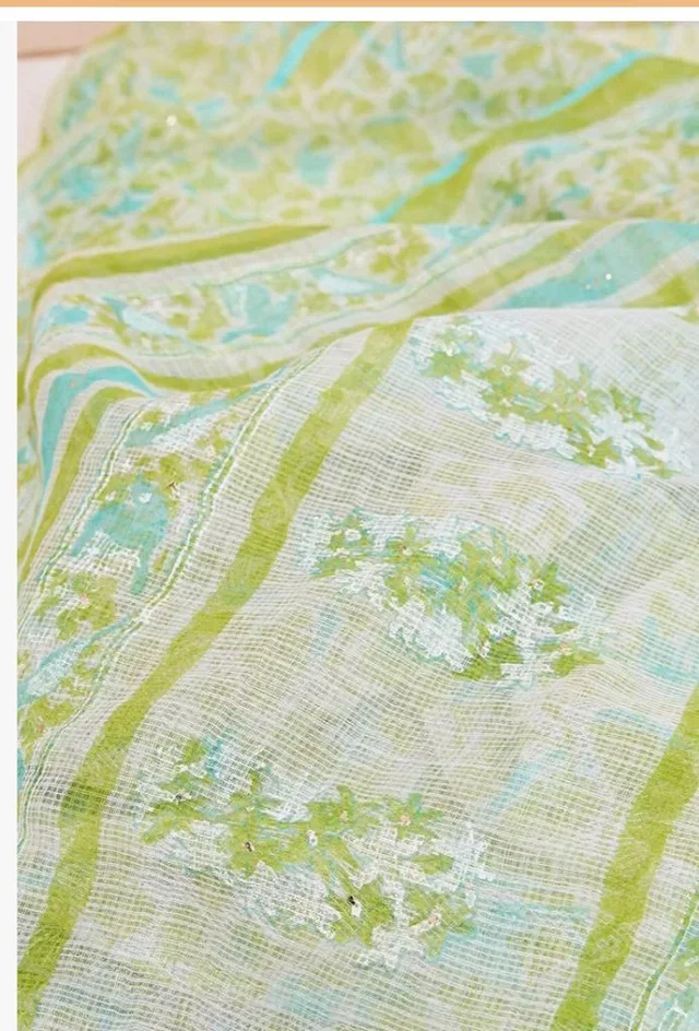 Taneira Women Light Green Rajasthan Printed Sanganeri Pure Cotton Kota Saree with Unsttitched Blouse Piece (SACP01AB3501-Light Green)