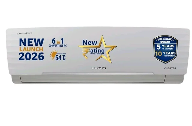 Lloyd 1.5 Ton 3 Star Inverter Split AC, 2026 New Star Rated (6 in 1 Convertible, Cools Up To 54°C, Turbo Cool, Installation Check, Clean Filter Indication, 100% Copper, White (GLS18I3AGGSC)