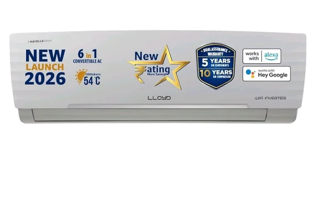 Lloyd 1.5 Ton 3 Star Wi-Fi Inverter Split AC, 2026 New Star Rated (6 in 1 Convertible, Cools Up To 54°C, Voice & Wi-Fi, Turbo Cool, Installation Check, Clean Filter Indication, White, GLS18V3AGGSC)