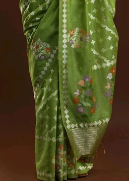 Sarha Abstract Design Woven Cotton Banarasi Saree Green