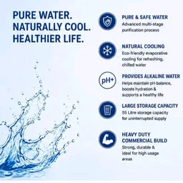 Water Purifier With Cooling 50 LPH Filtration, 50 Ltr Storage
RO+UV+UF+TDS+Alkaline Booster, Natural Cooling, Heavy Duty Water Dispenser, For Office, School, Hotel