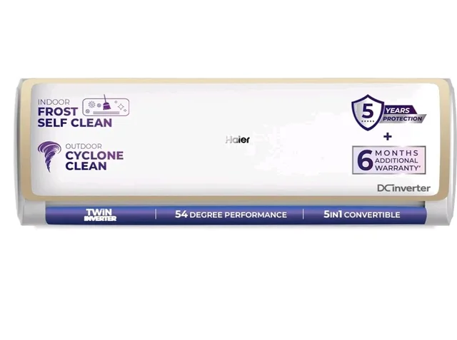 Haier 1.5 Ton 5 Star Twin Inverter Split AC (Turbo Cooling, Energy Saving & Self-Clean, 5 in 1 Convertible, Copper, 2-way Swing, Cools in 10 Sec at 54°C, 2026 Model, White)-HSA52VP-G5NB-I