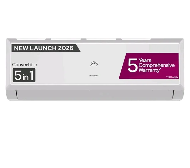 Godrej 1.5 Ton 3 Star| New Star Rated| Inverter Split AC | 5-in-1 Convertible Cooling | 5 Year Comprehensive Warranty| AI Powered| Heavy Duty Cooling at 52°C| (AC 1.5T EC HIC 18Q3TH WA)